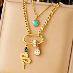 Droplet shaped zircon snake pendant women's stainless steel necklace